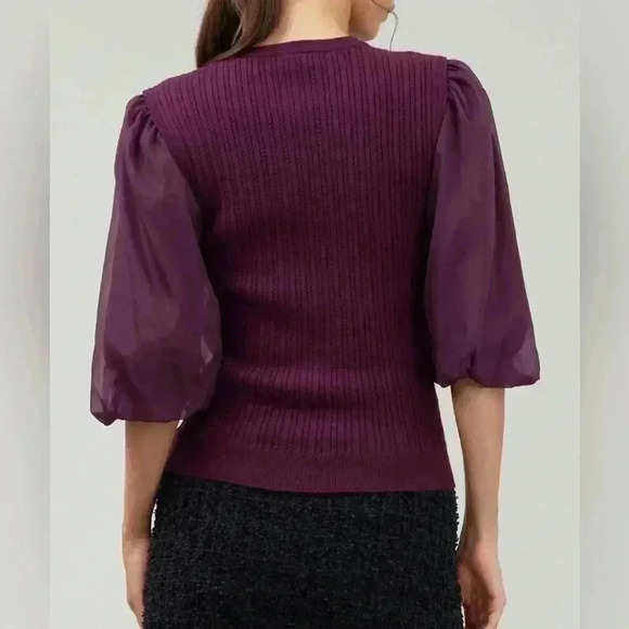 Organza sleeve Women's combo burgundy sweater size L - Picture 3 of 9